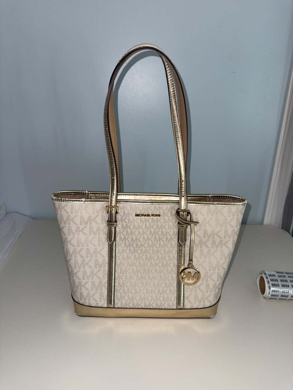 Michael Kors Jet Set Travel Logo Tote Bag Gold/Cream
